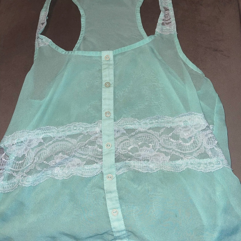 Light green small lace button up blouse